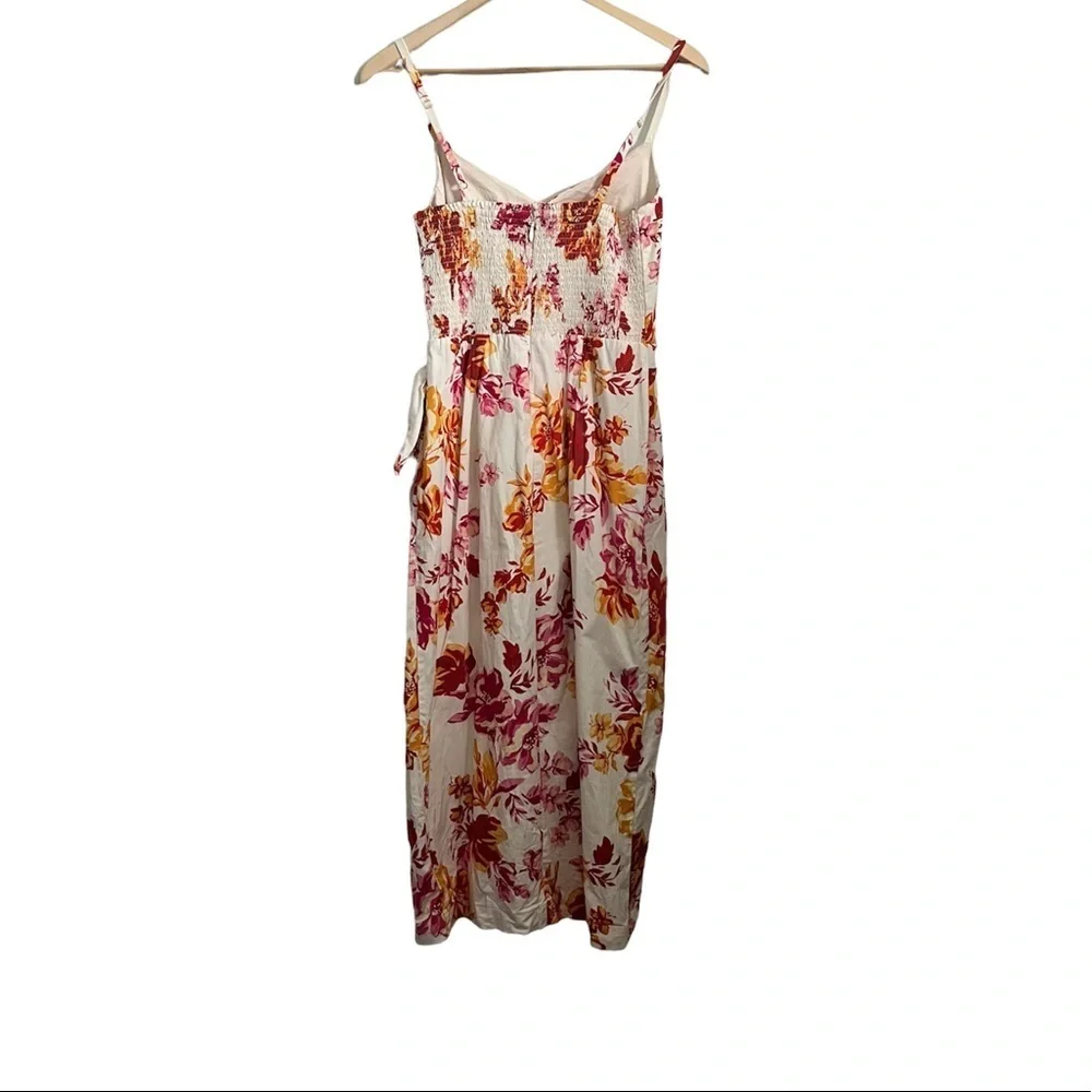 Great Jones White Pink Floral Printed Tank Midi Dress